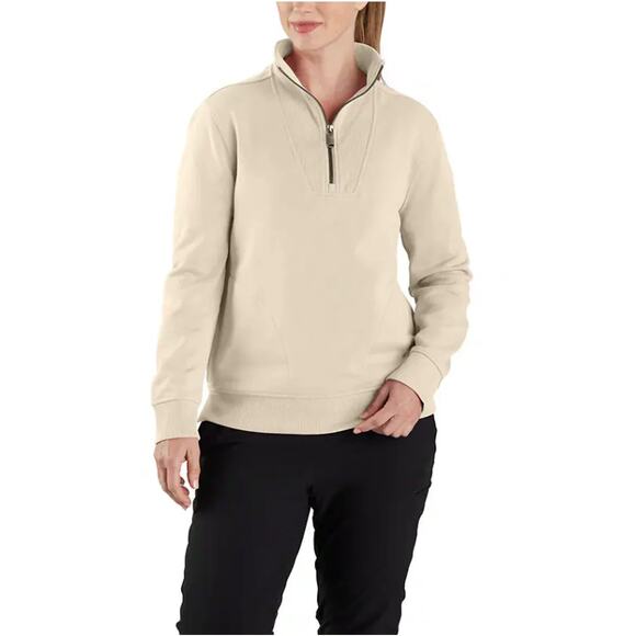 CARHARTT Tencel Fiber Relaxed Fit Half Zip Sweatshirt Oat Milk Cream Sz L {Y4} - Picture 1 of 7